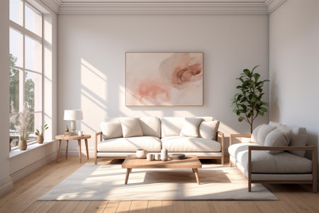 interior with white sofa, 3d render illustration mock-upの素材