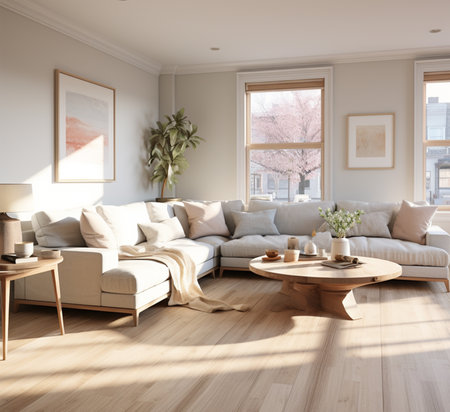 Living room interior with sofa and coffee table. 3d rendering mock upの素材