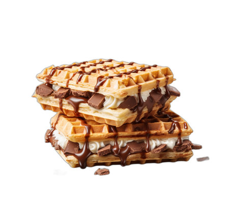 Waffles with chocolate and ice cream isolated on a white background.の素材