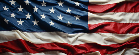 Closeup of Ruffled United States Flag, Waving in the Windの素材