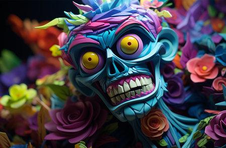 Funny monsters made of colorful paper flowers. 3d illustration.の素材