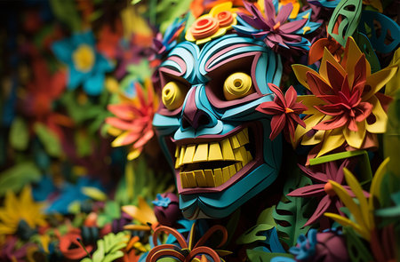 Traditional Mexican carnival masks on display in Mexico Cityの素材