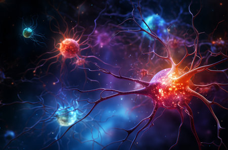 3d illustration of neuron cell and neurons in space. Science backgroundの素材
