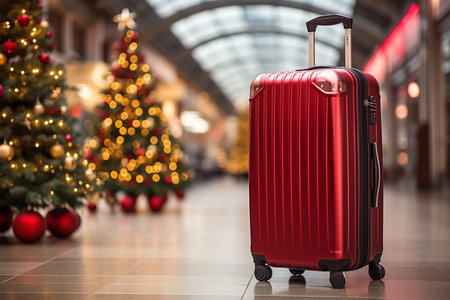 Luggage on the background of a Christmas tree in the shopping mallの素材