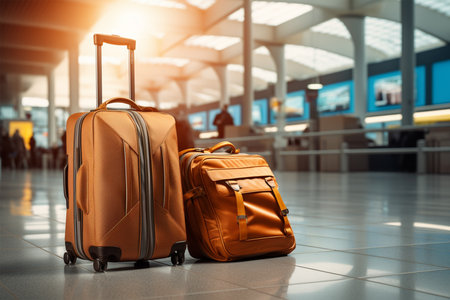 Luggage in airport terminal. Travel concept. 3D Renderingの素材