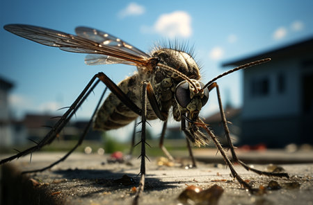 Mosquito close-up on the background of the blue skyの素材