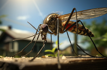Mosquito on a wooden surface. Close-up. Selective focus.の素材