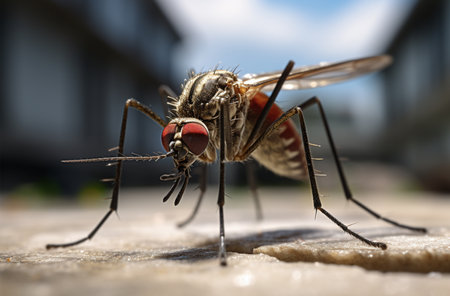 Close up of a mosquito on a wall in the garden. Macroの素材
