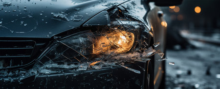 Broken headlight of a car after accident. 3d renderingの素材