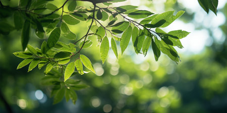 Green leaves with sunlight in the morning,Bokeh background.の素材