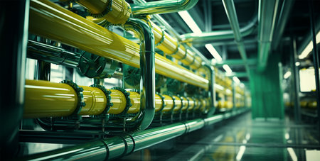 Equipment, cables and piping as found inside of a modern industrial power plantの素材