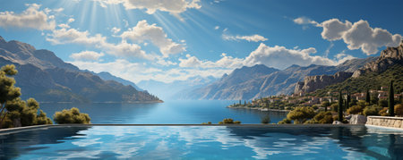 Panoramic view of the sea and mountains in Montenegro.の素材