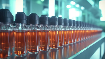 Glass vials with medical cannabis in a row. 3d renderingの素材