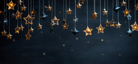 Christmas and New Year background with hanging stars and bokeh lightsの素材