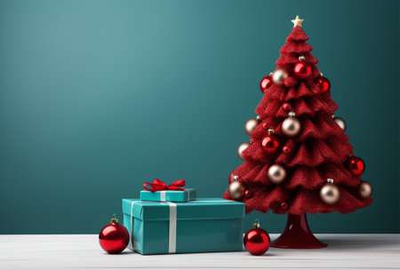 Christmas tree and gift boxes on a green background. 3d renderの素材