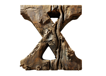Wooden letter X on white background. 3d rendering. Computer digital drawing.の素材