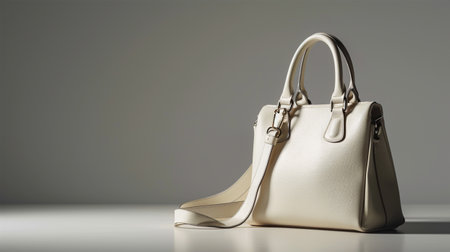 Luxury beige leather handbag on white background. 3d renderingの素材