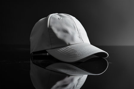 Baseball cap with reflection on black background. Black and white.の素材