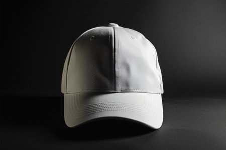 White baseball cap on a black background. Side view. Copy space.の素材