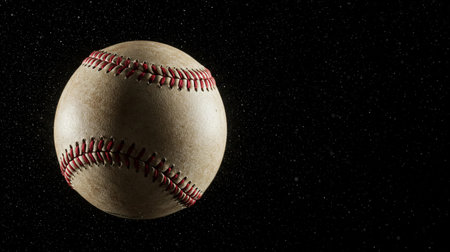 Baseball ball on a dark background with stars. 3d renderingの素材