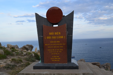 PHU YEN, VIETNAM, August 9th, 2016: Dai Lanh easternmost cape point milestone in vietnamのeditorial素材