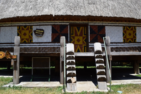 traditional Rong house in ethnic villages in highland Vietnam. This communal house used for festivals and village meetings of the Bahnar, Jarai and other ethnic minoritiesのeditorial素材