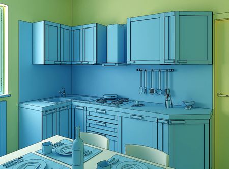 blue kitchenの写真素材