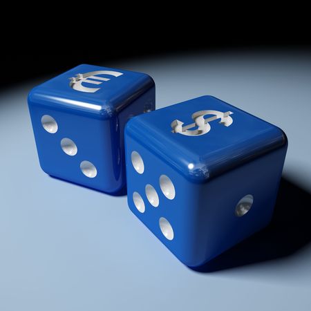 image 3d of dice with dollar and euro sign