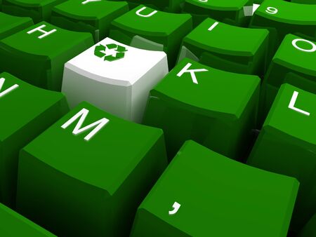 Recycle symbol button on green keyboard 3dの写真素材