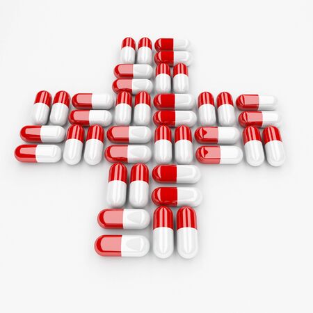 3d illustration of red and white pills backgroundの写真素材