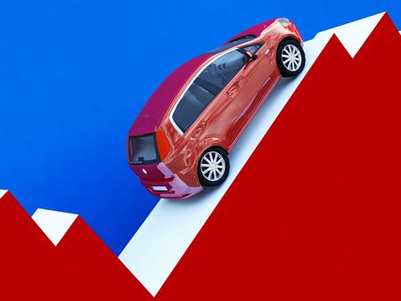3d illustration of car over financial stat backgroundの写真素材