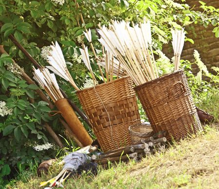 detail of classic old  wood ancient arrows backgroundの写真素材