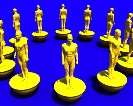 3d illustration of yellow men standing in circle , metaphore image of europeの写真素材