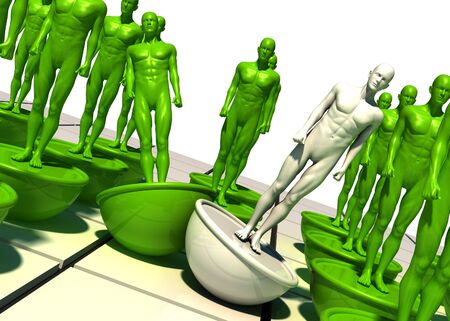 3d image, red man try to take the other's position