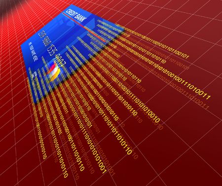 render 3d of classic credit card and binaty codeの写真素材