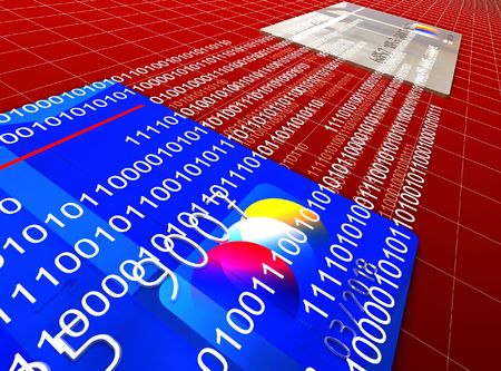 render 3d of classic credit card and binaty codeの写真素材