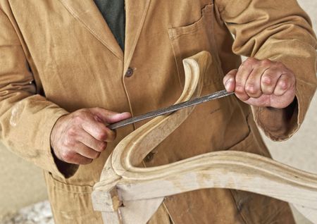 fine detail of caucasian carpenter at workの写真素材