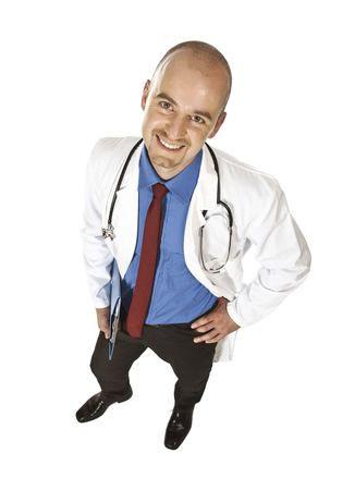 isolated young caucasian doctor view from aboveの写真素材
