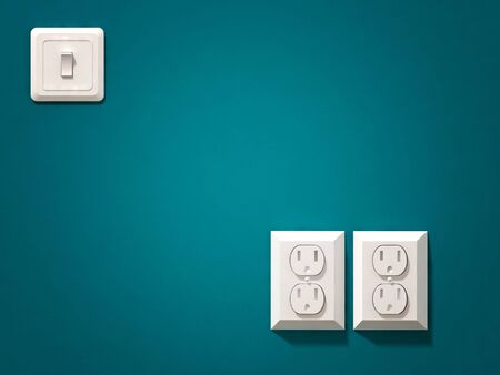 fine 3d image of white electric plug on blue green  wallの写真素材