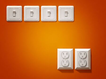 fine 3d image of white electric plug on orange wallの写真素材