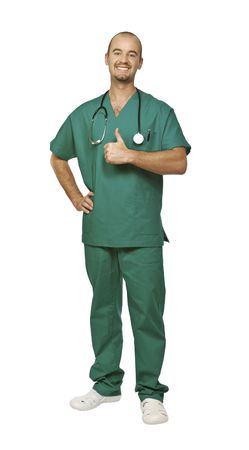 portrait of young caucasian doctor isolated on whiteの写真素材