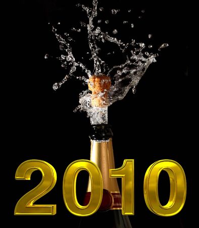 champagne bottle with shotting cork background 2010の写真素材