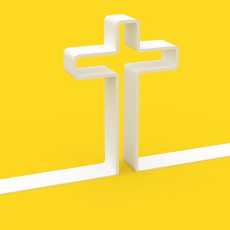 fine 3d image of white cross on yellow background colors of vaticanの写真素材