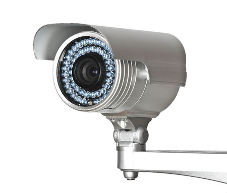 fine image of classic cctv infrared security camera isolated on whiteの写真素材