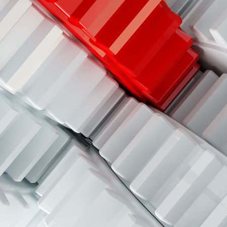 3d illustration of white and red gear closeupの写真素材