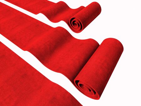 3d red carpets background isolated on whiteの写真素材