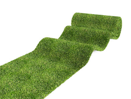 rolling eco green carpet on white backgroundの写真素材