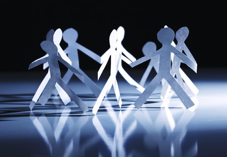 big group of paper people united in circleの写真素材