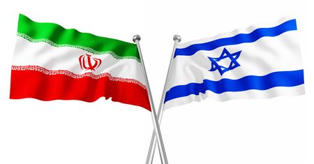 3d flag of israel and iran  on white backgroundの写真素材