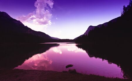 nice night view of tovel lake on italians alpsの写真素材
